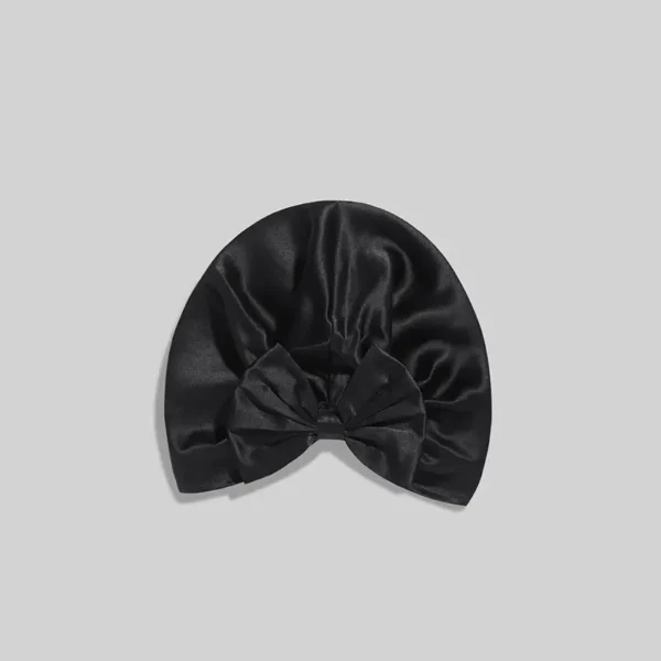 Silk Suen 19mm Mulberry Silk Bonnet With Bow-Black